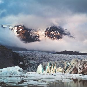 Preview wallpaper glacier, mountains, clouds, ice, landscape, iceland