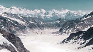 Preview wallpaper glacier, mountains, snow, peaks, aletsch glacier, switzerland