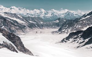 Preview wallpaper glacier, mountains, snow, peaks, aletsch glacier, switzerland