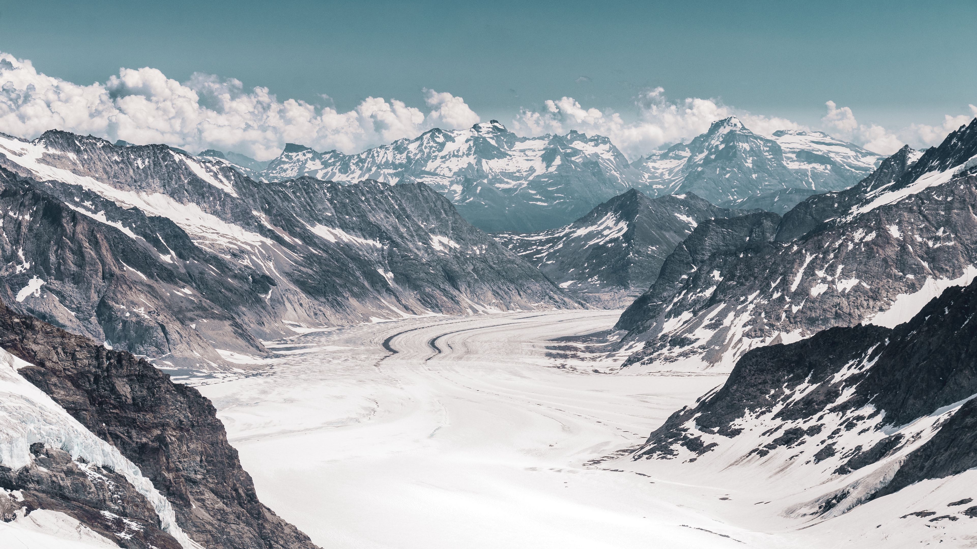 Download wallpaper 3840x2160 glacier, mountains, snow, peaks, aletsch  glacier, switzerland 4k uhd 16:9 hd background