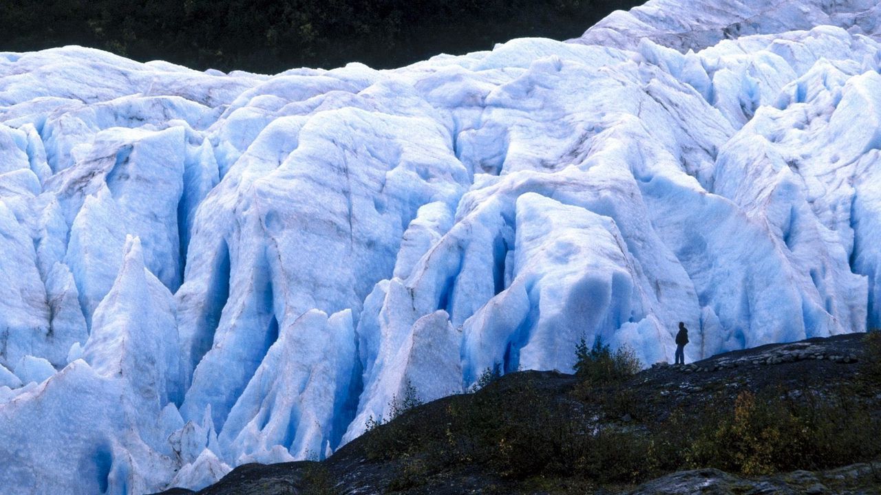 Wallpaper glacier, person, cold, alaska