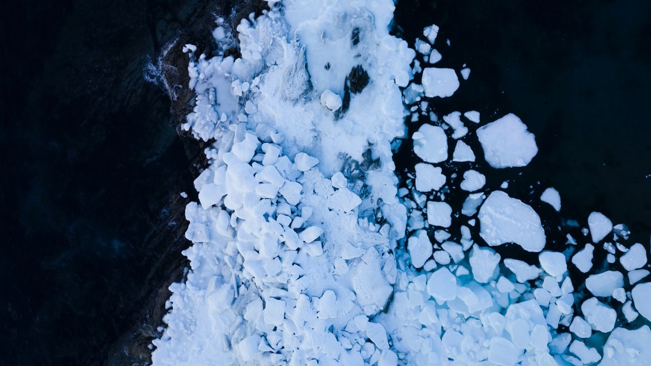 Wallpaper glacier, shards, ocean, aerial view