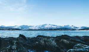 Preview wallpaper glacier, stones, lake, ice, water