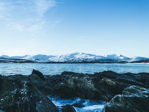 Preview wallpaper glacier, stones, lake, ice, water