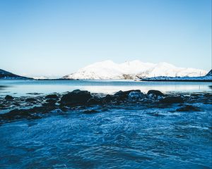 Preview wallpaper glacier, water, ice, lake, sky, horizon