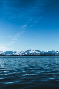 Preview wallpaper glacier, water, mountains, horizon, snowy, ice