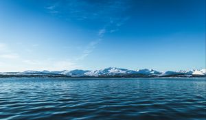 Preview wallpaper glacier, water, mountains, horizon, snowy, ice