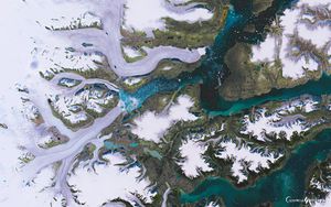Preview wallpaper glaciers, greenland, aerial view, nature