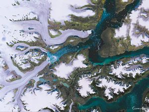 Preview wallpaper glaciers, greenland, aerial view, nature