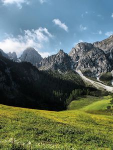 Preview wallpaper glade, mountains, summer, green, landscape, day