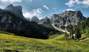 Preview wallpaper glade, mountains, summer, green, landscape, day