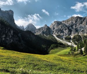 Preview wallpaper glade, mountains, summer, green, landscape, day