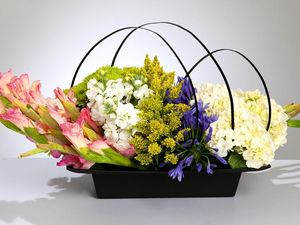 Preview wallpaper gladiolus, hydrangea, freesia, flowers, basket, composition