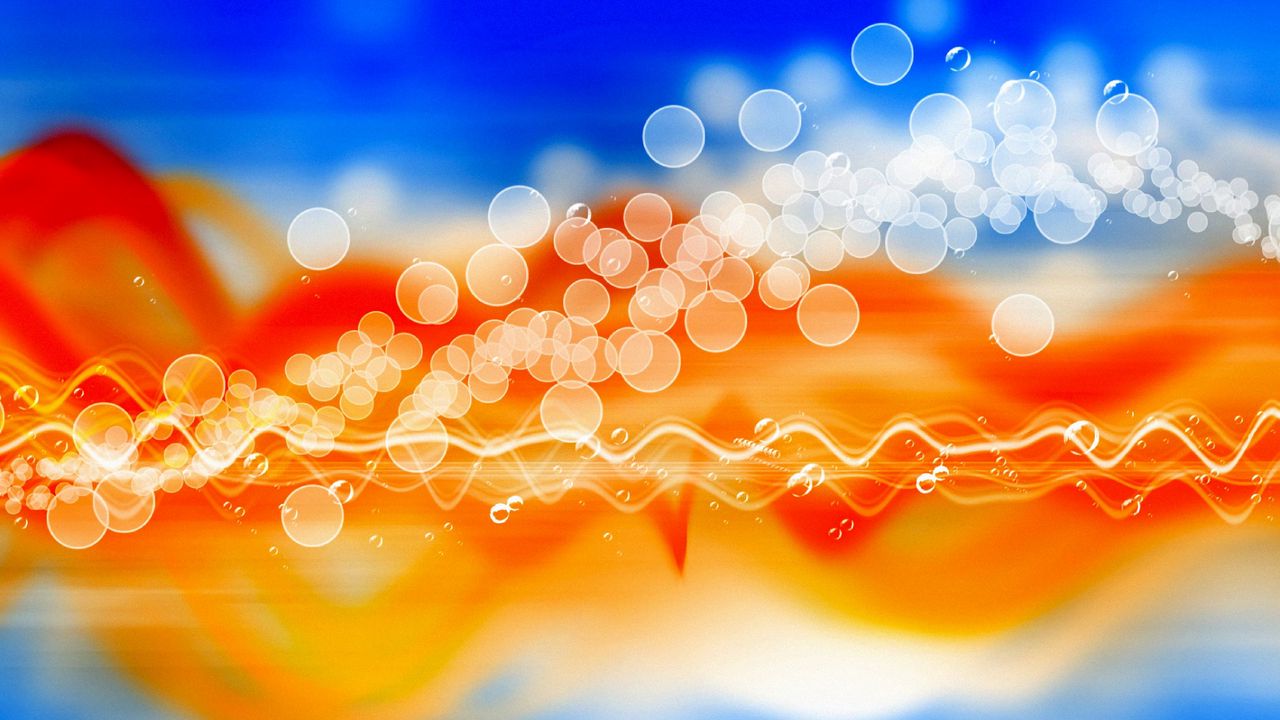 Wallpaper glare, bokeh, circles, blue, orange, wavy