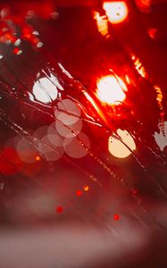 Preview wallpaper glare, bokeh, glass, drops, moisture, red