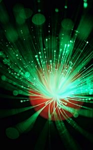 Preview wallpaper glare, bokeh, optical fiber, fiberglass, green, light