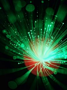 Preview wallpaper glare, bokeh, optical fiber, fiberglass, green, light