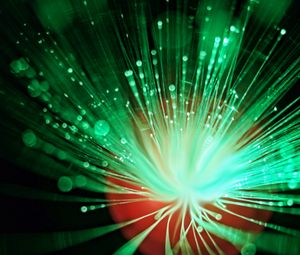 Preview wallpaper glare, bokeh, optical fiber, fiberglass, green, light