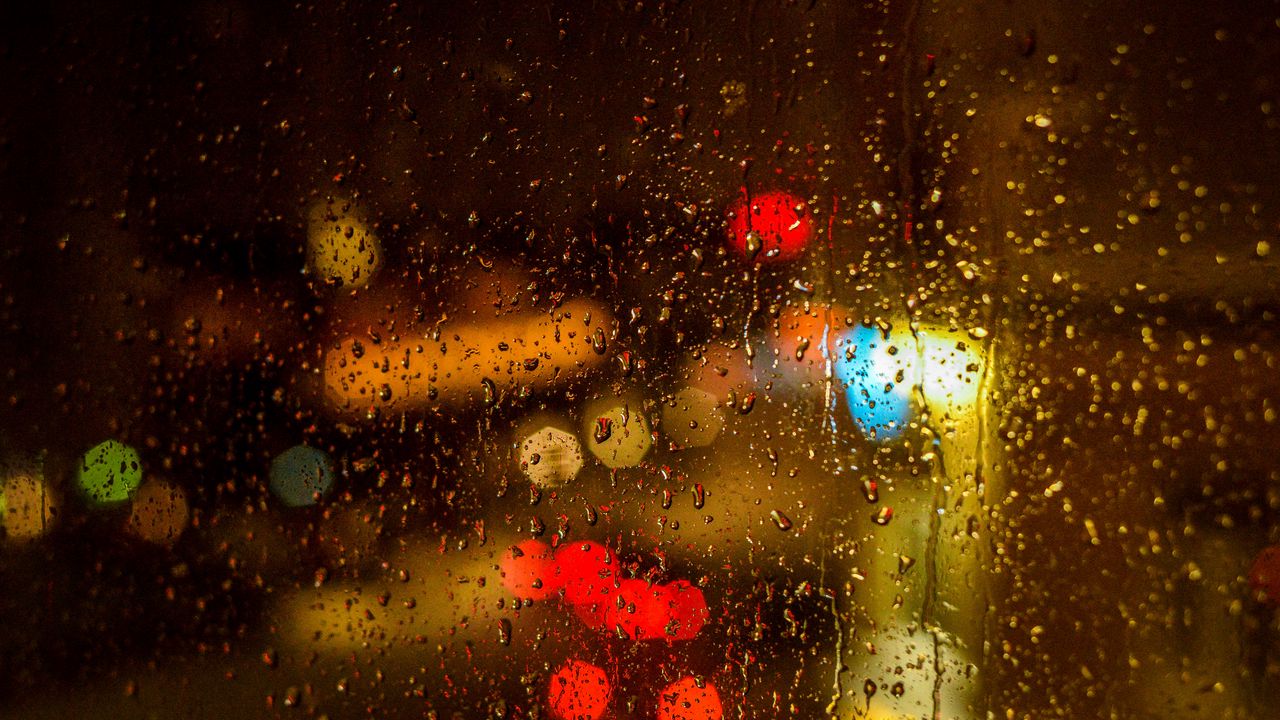 Wallpaper glare, colorful, drops, blur, rain