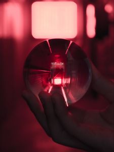 Preview wallpaper glass ball, ball, hand, neon, light, red