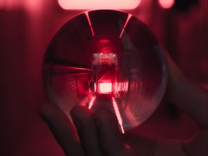 Preview wallpaper glass ball, ball, hand, neon, light, red