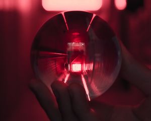 Preview wallpaper glass ball, ball, hand, neon, light, red