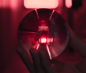 Preview wallpaper glass ball, ball, hand, neon, light, red