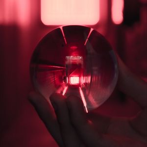 Preview wallpaper glass ball, ball, hand, neon, light, red