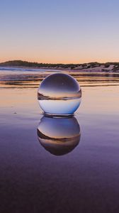 Preview wallpaper glass ball, ball, lake, reflection, sunset