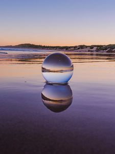 Preview wallpaper glass ball, ball, lake, reflection, sunset