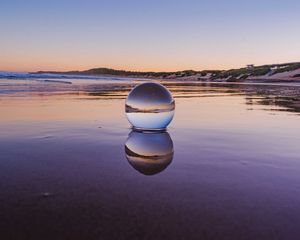 Preview wallpaper glass ball, ball, lake, reflection, sunset