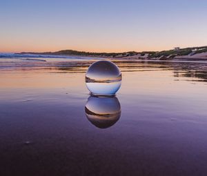 Preview wallpaper glass ball, ball, lake, reflection, sunset