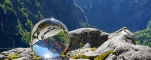 Preview wallpaper glass ball, ball, reflection, mountains, macro