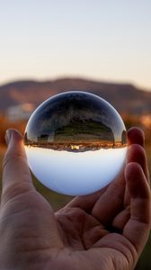 Preview wallpaper glass ball, ball, reflection, landscape, macro