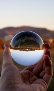 Preview wallpaper glass ball, ball, reflection, landscape, macro