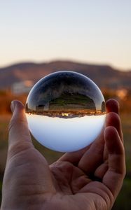 Preview wallpaper glass ball, ball, reflection, landscape, macro