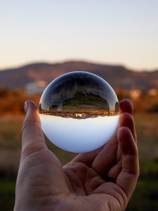 Preview wallpaper glass ball, ball, reflection, landscape, macro