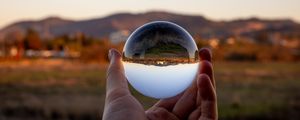 Preview wallpaper glass ball, ball, reflection, landscape, macro