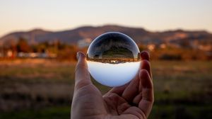 Preview wallpaper glass ball, ball, reflection, landscape, macro