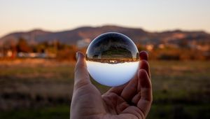 Preview wallpaper glass ball, ball, reflection, landscape, macro