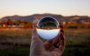 Preview wallpaper glass ball, ball, reflection, landscape, macro