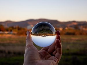 Preview wallpaper glass ball, ball, reflection, landscape, macro