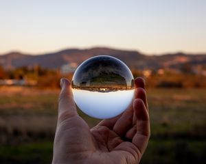 Preview wallpaper glass ball, ball, reflection, landscape, macro