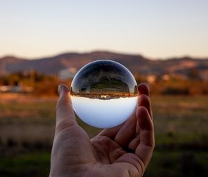 Preview wallpaper glass ball, ball, reflection, landscape, macro