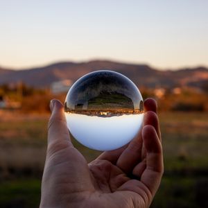 Preview wallpaper glass ball, ball, reflection, landscape, macro