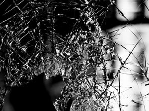 Preview wallpaper glass, broken, bw, cranny, shards