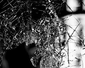 Preview wallpaper glass, broken, bw, cranny, shards