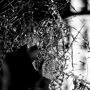 Preview wallpaper glass, broken, bw, cranny, shards