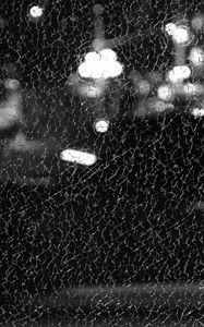 Preview wallpaper glass, broken, cranny, bokeh, lights, black and white