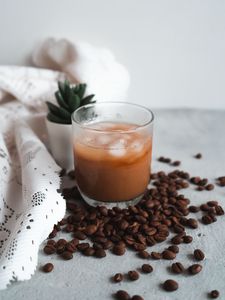 Preview wallpaper glass, coffee, coffee beans, drink